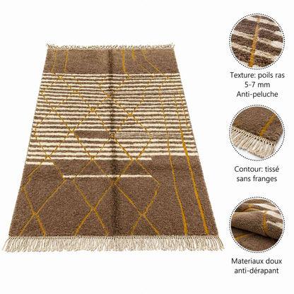 Tapis Mrirt bicolore écru et brun à tracés dorés