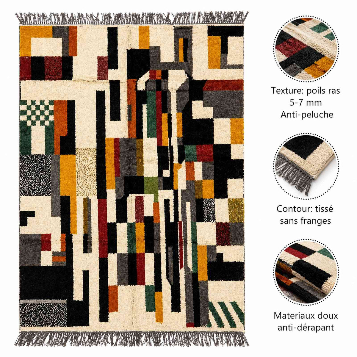 Tapis Mrirt écru à mosaïque de blocs colorés