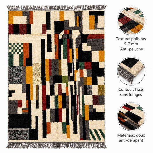Tapis Mrirt écru à mosaïque de blocs colorés