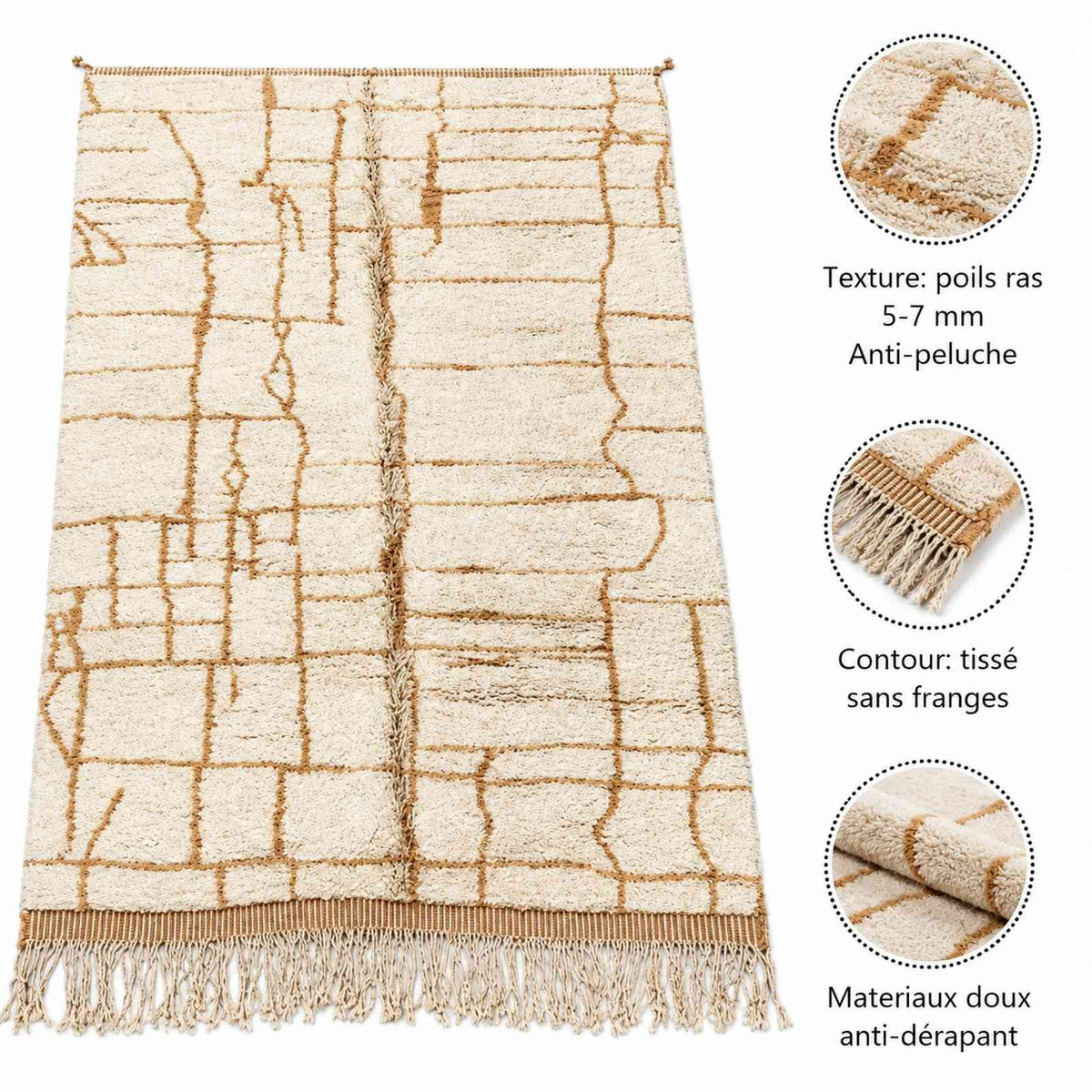 Tapis Mrirt écru à fines lignes rouille minimaliste