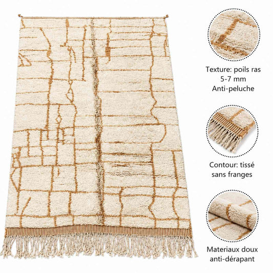 Tapis Mrirt écru à fines lignes rouille minimaliste