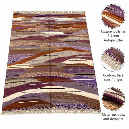Tapis Mrirt vagues terracotta mauve et crème