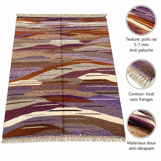 Tapis Mrirt vagues terracotta mauve et crème