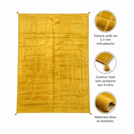 Tapis Mrirt jaune moutarde uni à motif en relief