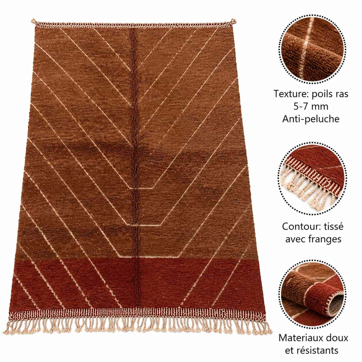 Tapis Mrirt bicolore brun caramel et terracotta