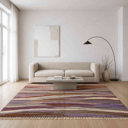 Tapis Mrirt vagues terracotta mauve et crème