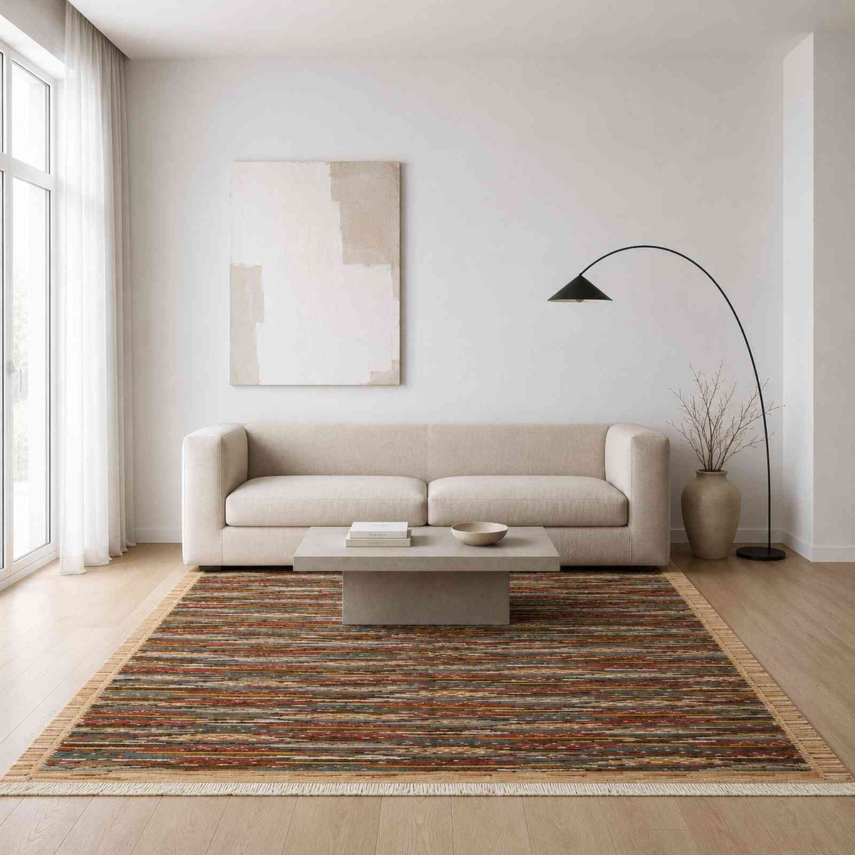 Tapis Jacquard chiné terracotta et bleu gris doux