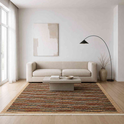 Tapis Jacquard chiné terracotta et bleu gris doux