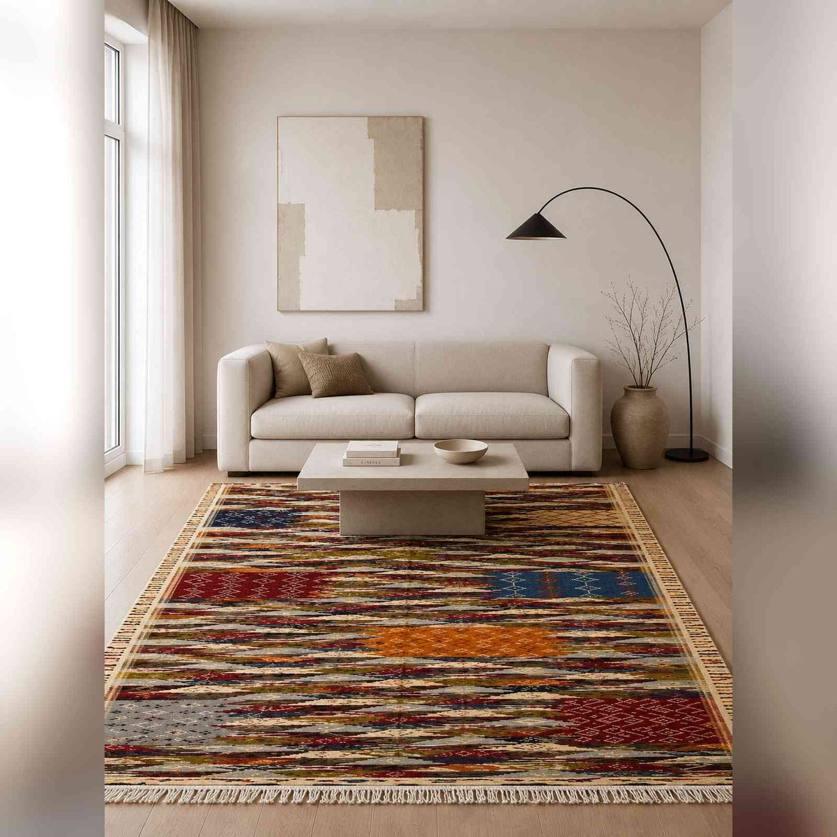 Tapis Jacquard patchwork flammé multicolore chaleureux