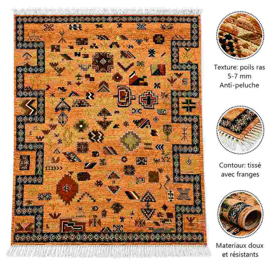 Tapis Akhnif sable rosé à bordures graphiques noires