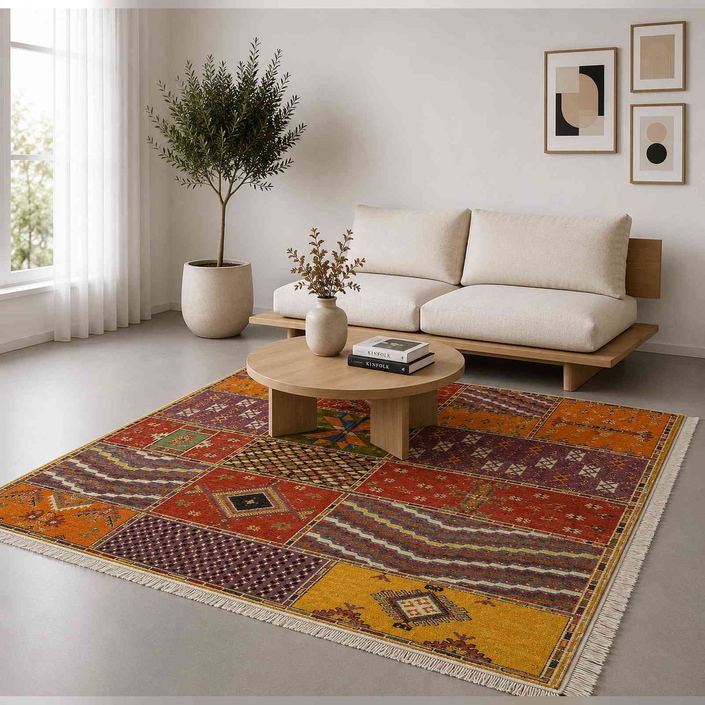 Tapis Tapis Aït Ouaouzguite carreaux vifs violet orange et safran