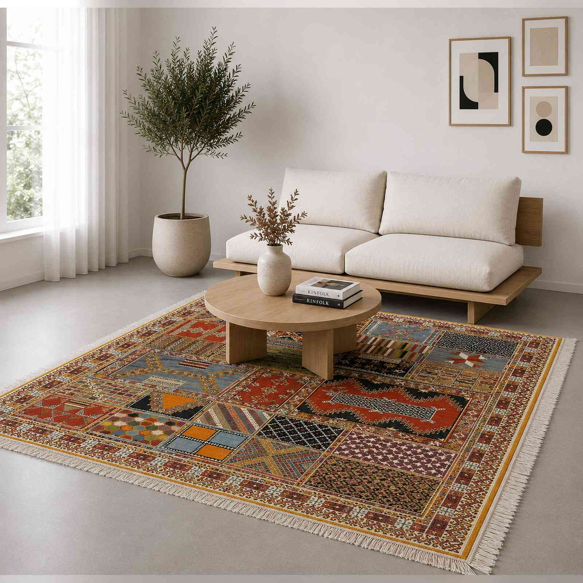 Tapis Aït Ouaouzguite patchwork vintage à bordure ornée