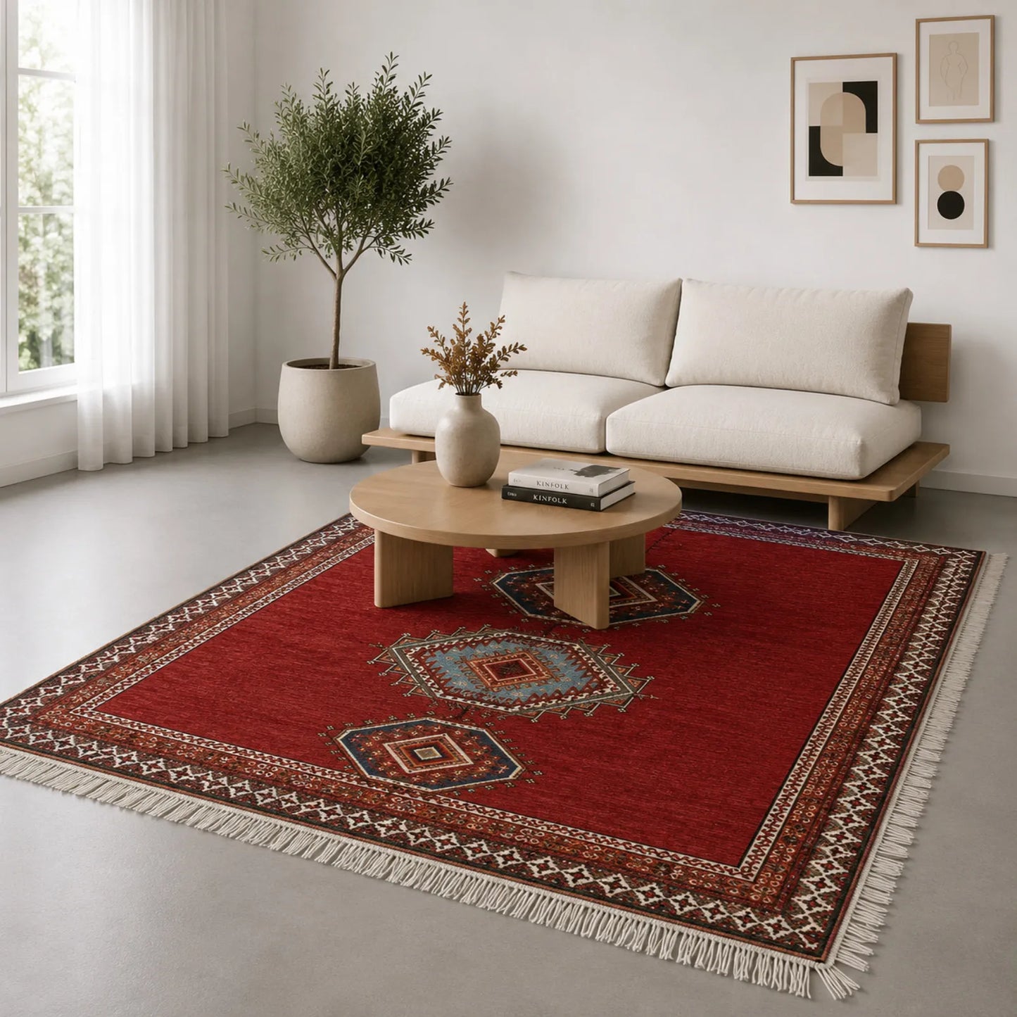 Tapis Tapis Aït Ouaouzguite rouge à trois médaillons berbères