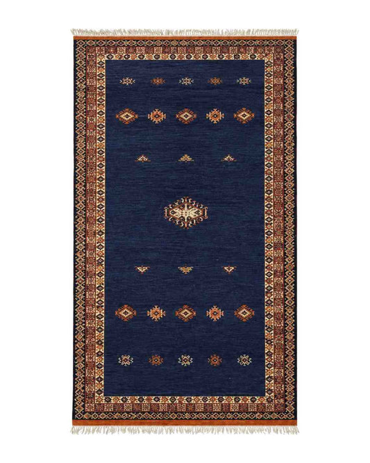 Tapis Ouarzigha bleu marine à bordure orientale ornée