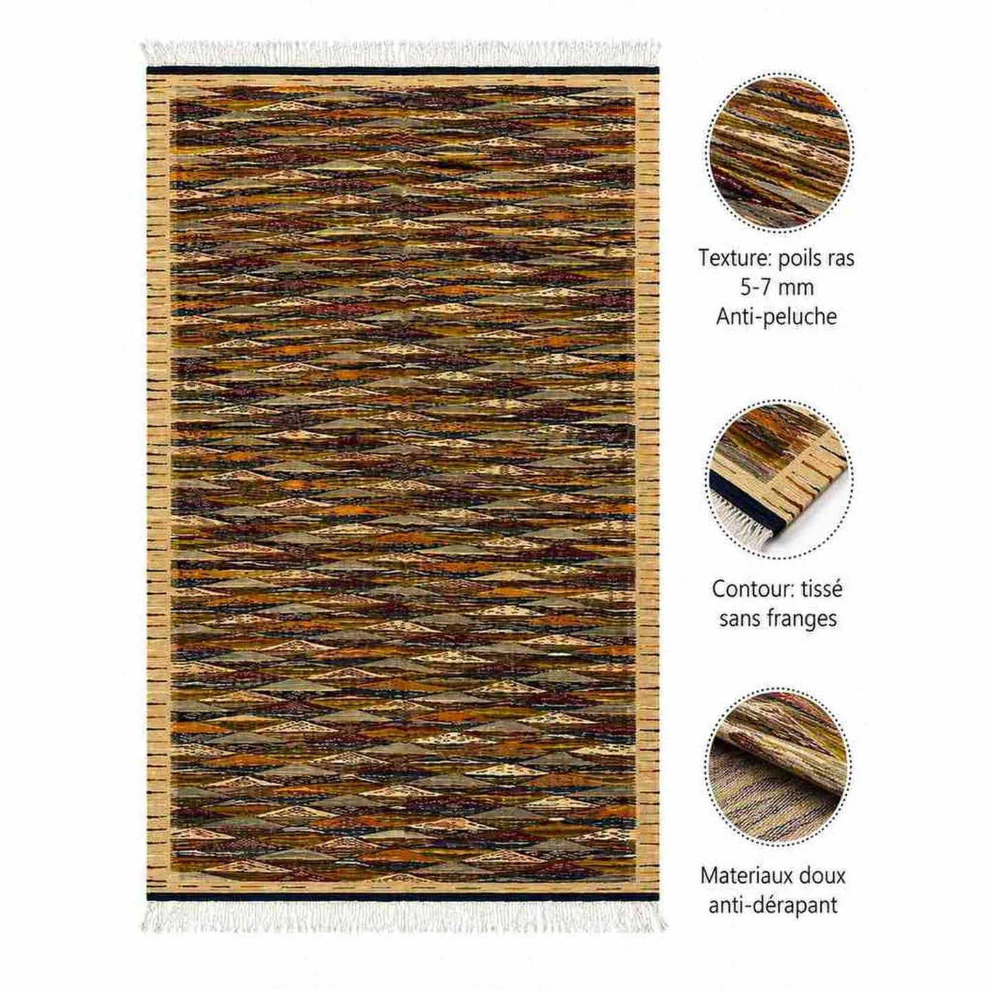 Tapis Jacquard losanges multicolores ton chaud