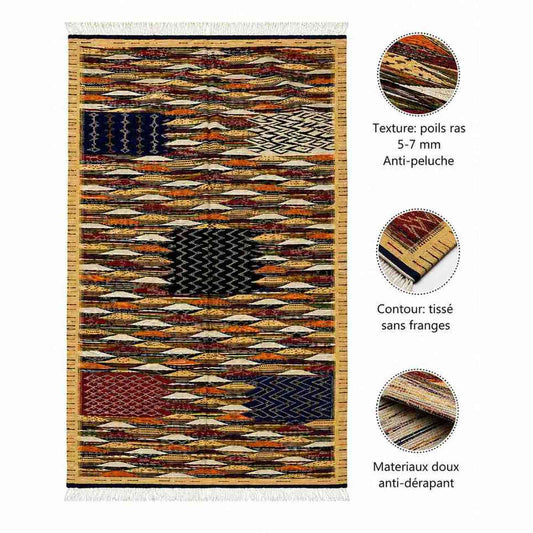 Tapis Jacquard vagues écrues à blocs berbères incrustés