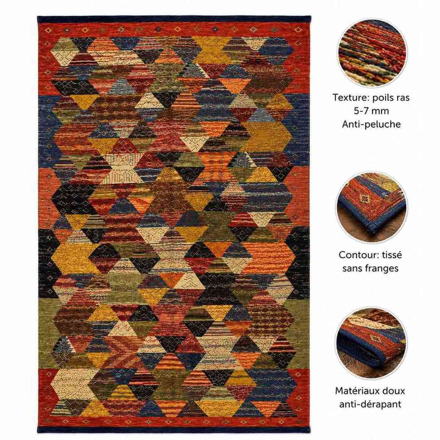 Tapis Jacquard mosaïque terracotta et bleu nuit