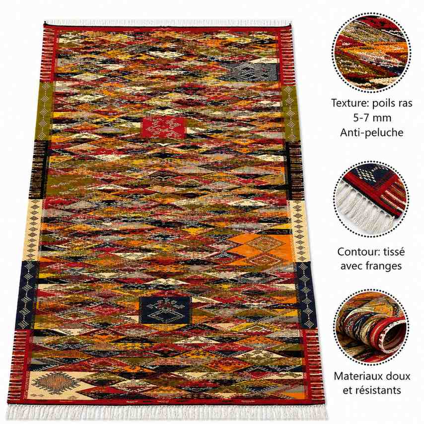 Tapis Jacquard mosaïque multicolore à motifs berbères