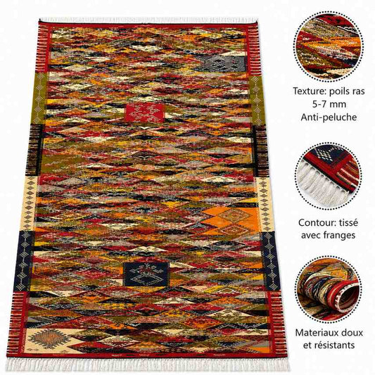 Tapis Jacquard mosaïque multicolore à motifs berbères