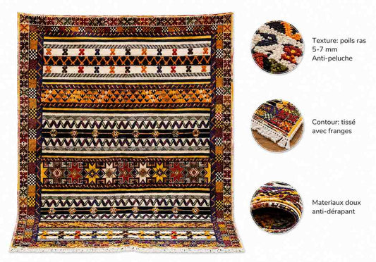 Tapis Glaoui mixte étoiles – tissé et brodé berbère laine
