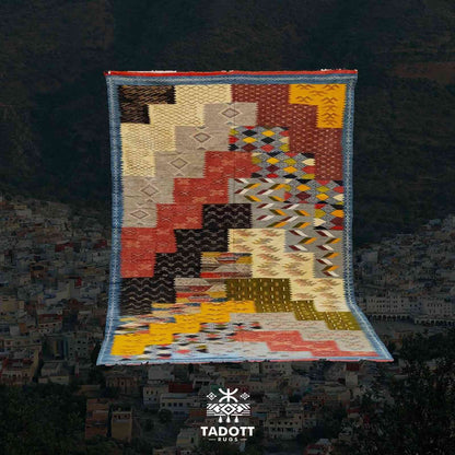 Tapis marocain multicolore – tissé plat design