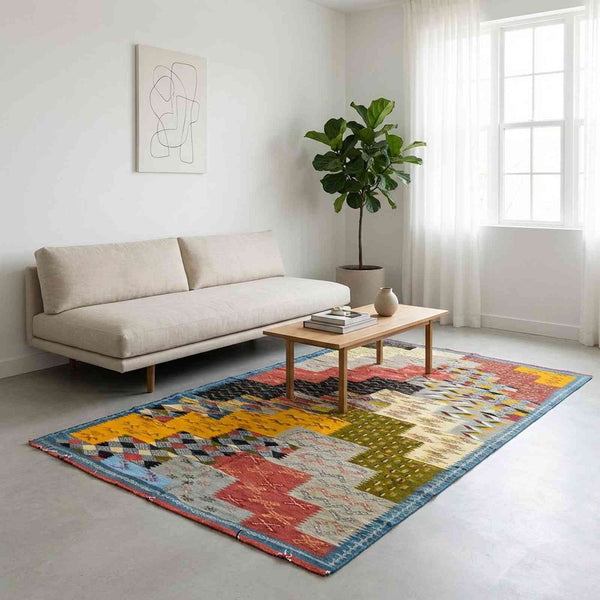 Tapis marocain multicolore – tissé plat design