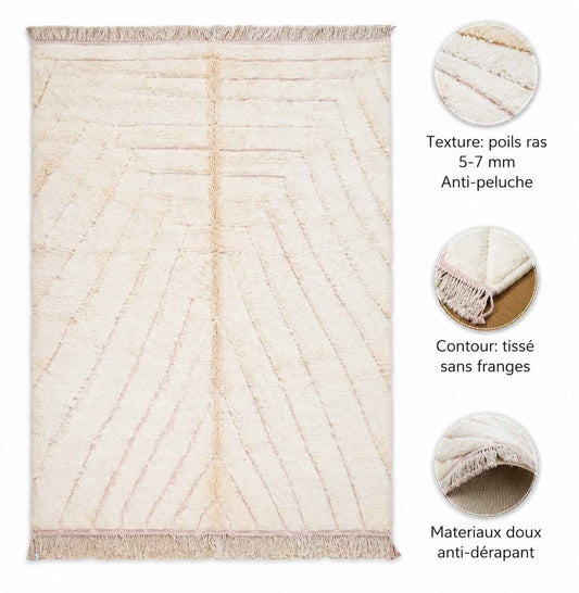 Tapis Mrirt crème moelleux – velours chevrons rosés laine