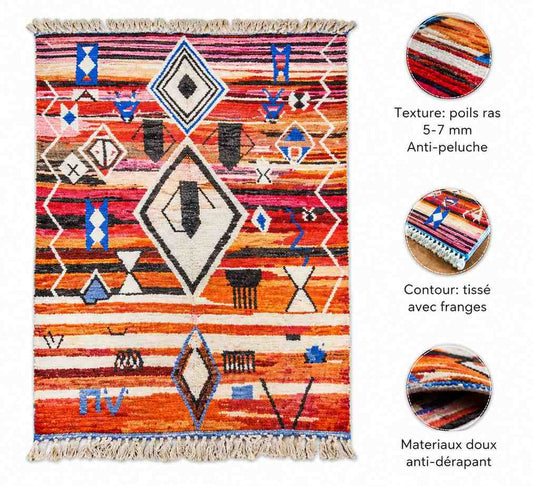 Tapis Mrirt moderne coloré – velours berbère symboles