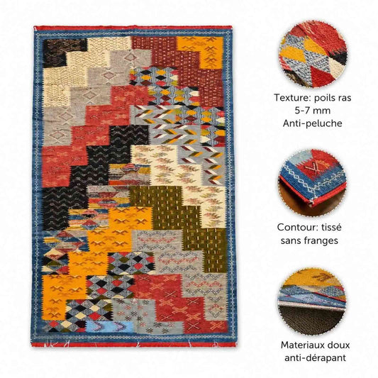 Tapis marocain multicolore – tissé plat design